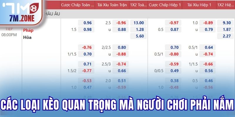 Các loại kèo quan trọng mà người chơi phải nắm